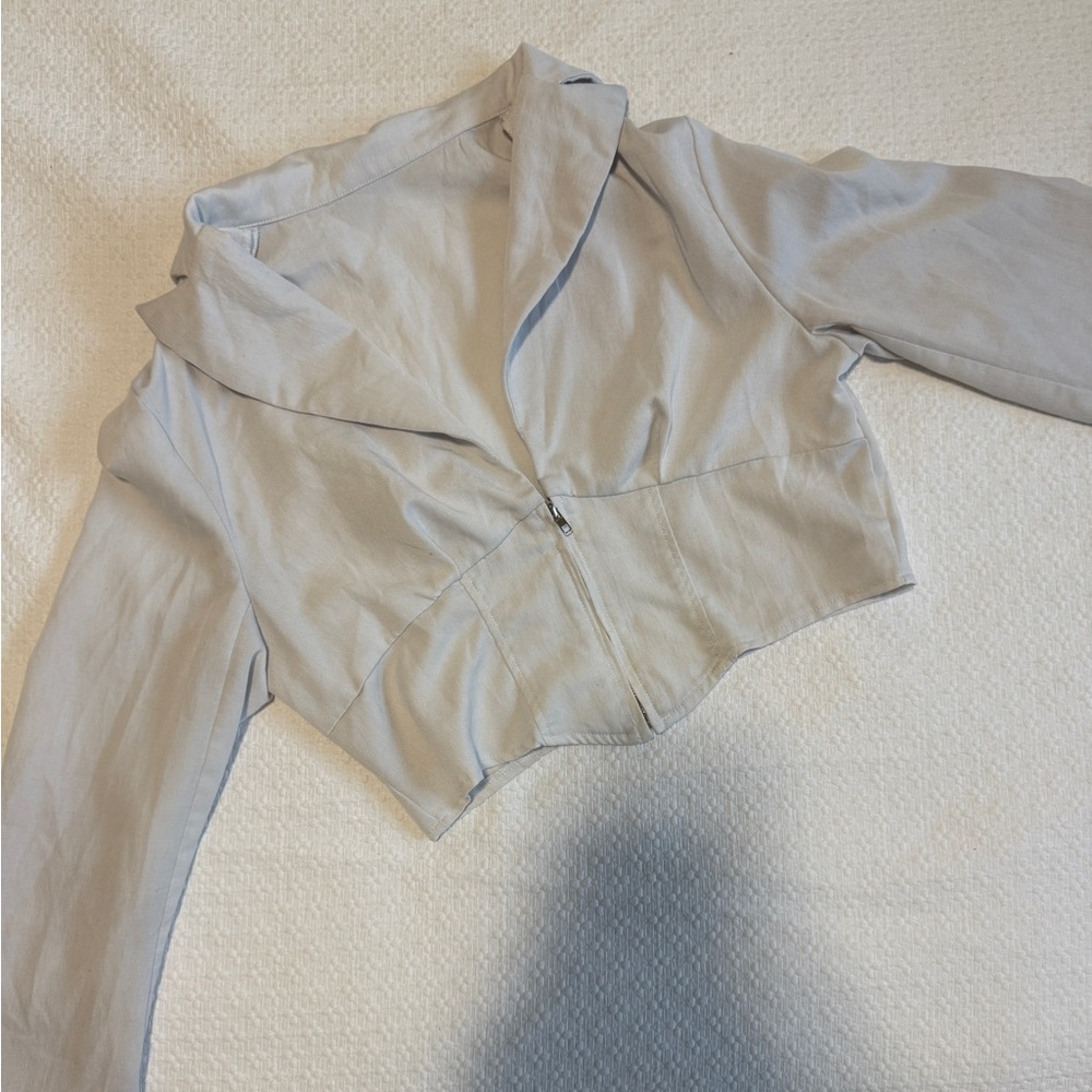 Women's White Collar Zip Up Corset Formal Blouse